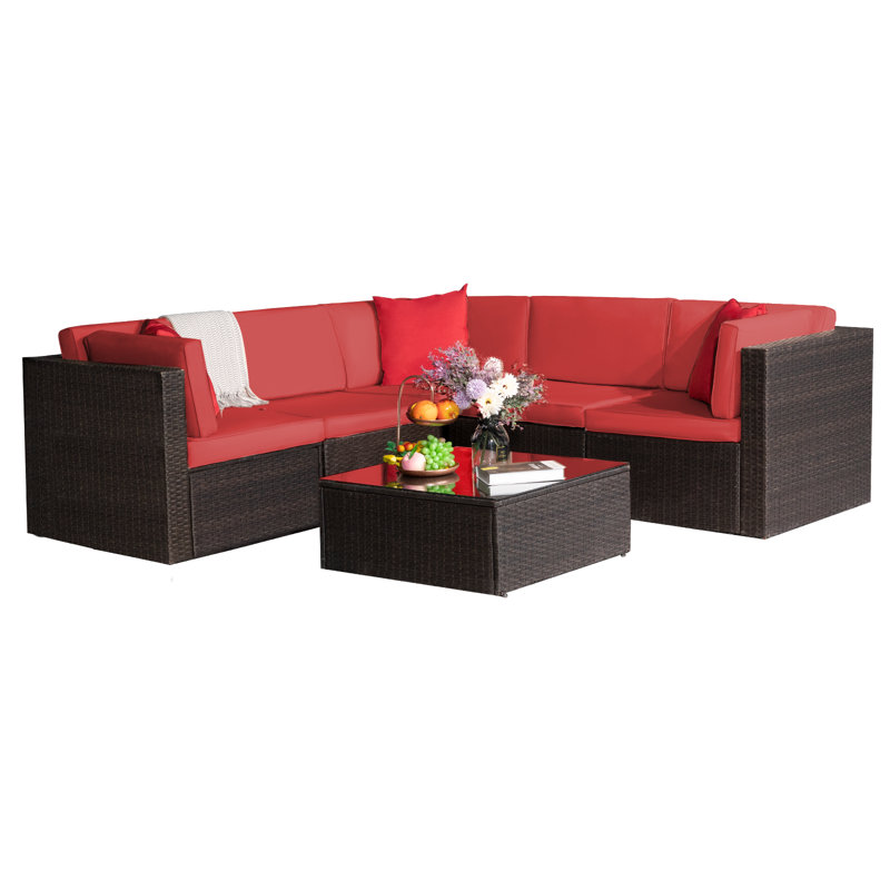 Battista 5 - Person Patio Conversation Set with Cushions, Red