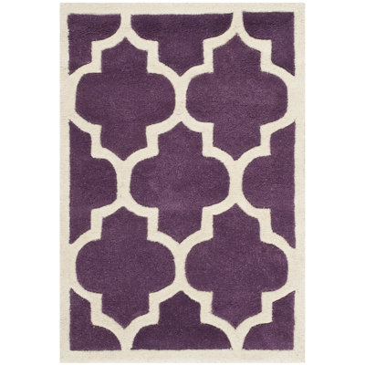 Tapis mauve / ivoire en laine Carolene