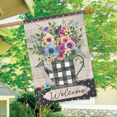Buffalo Check Watering Can Spring House Flag