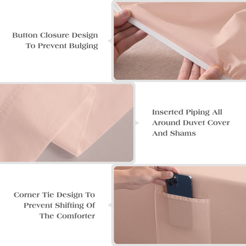 Ensemble de draps 100% coton, Ensemble de draps pour très grand lit avec 2 taie, Rose