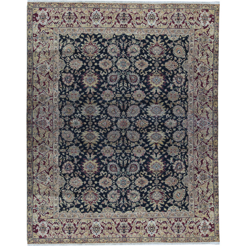 Tapis bleu et rouge noué à la main de haute qualité
