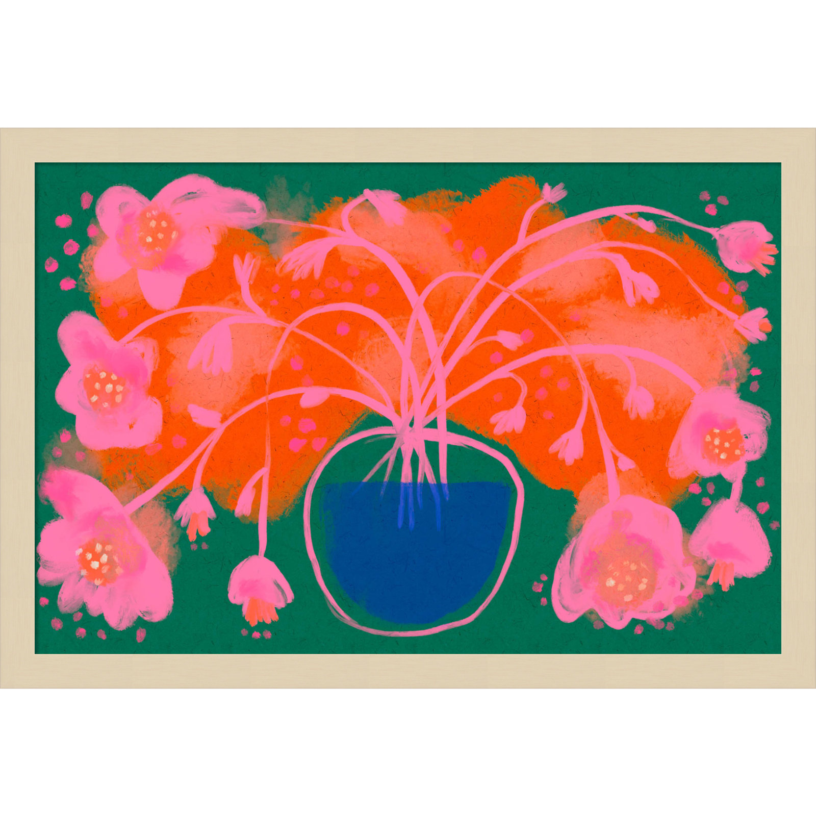Pink Flower Bouquet by Treechild  Wood Framed Wall Art Print, Brown, 15" H x 21" W