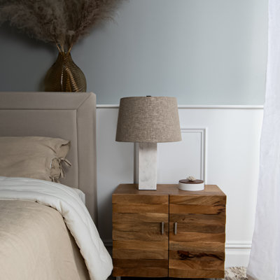 , Solid Rectangle White Marble Base Table Lamp