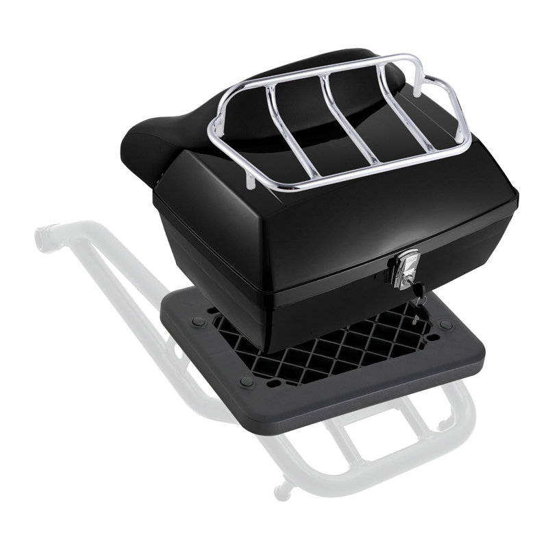 Haut de caisse de moto, coffre arrière universel en polypropylène durable avec panneau réfléchissant, 48 L, étanche et amovible, avec base multi-trous, compatible avec 99 % des cadres de moto.