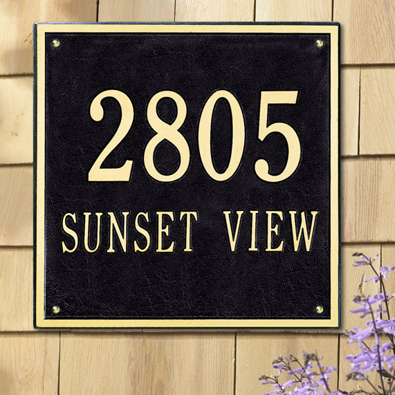 2-Line Wall Address Plaque, Black and Gold, Yes