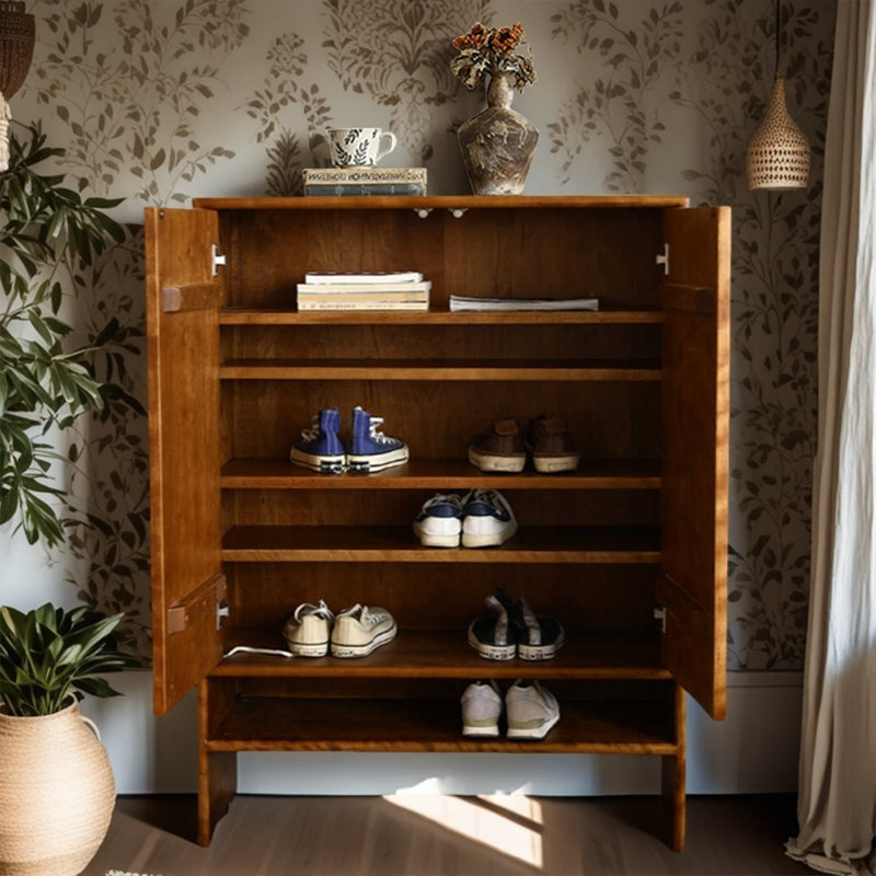 Vintage Simple Brown Solid Wood Shoe Cabinet