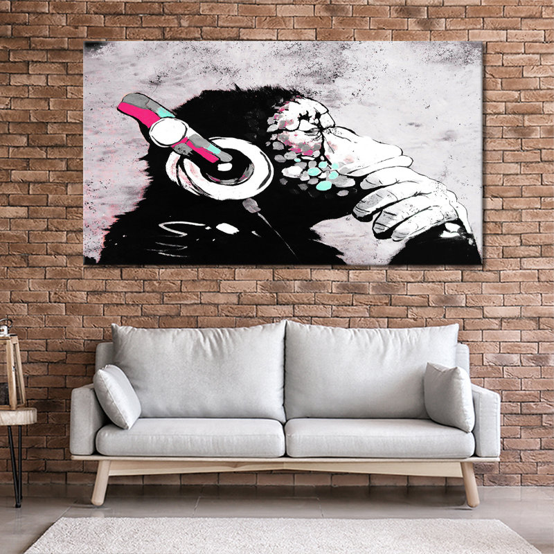 Music Monkey - Wrapped Canvas Art Prints, 51cm H x 76cm W x 2cm D