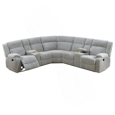 Power Motion Recliner Sectional In Fur-Like Corduroy Smoke