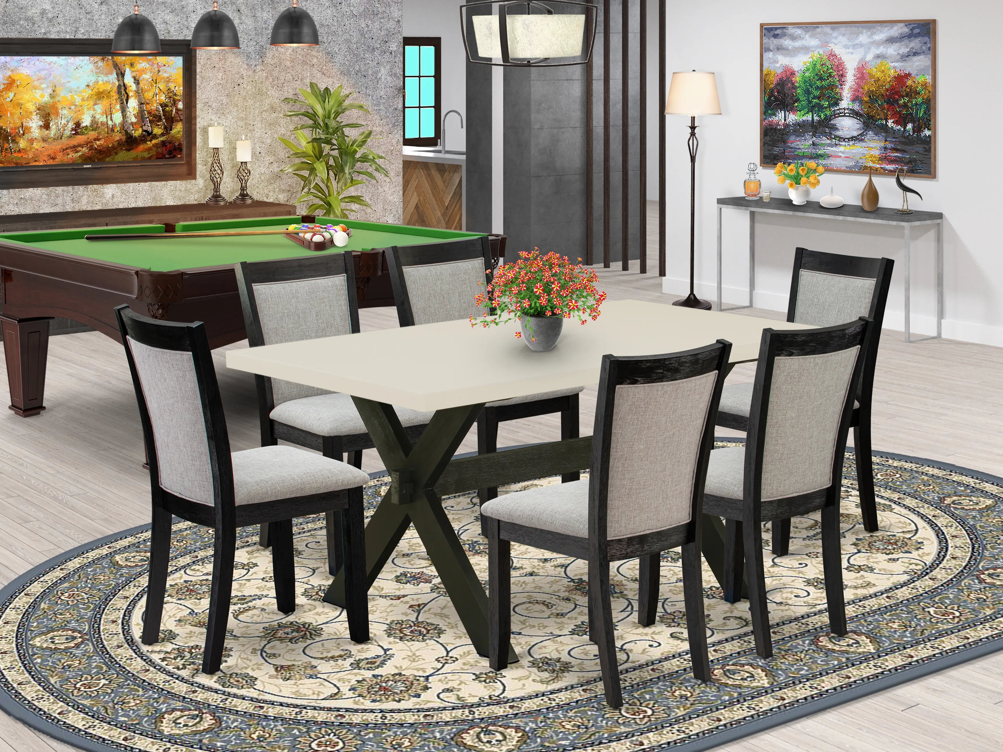 Gracie Oaks 7 -PC Mid Century Dining Set - A Dining Table with Trestle ...