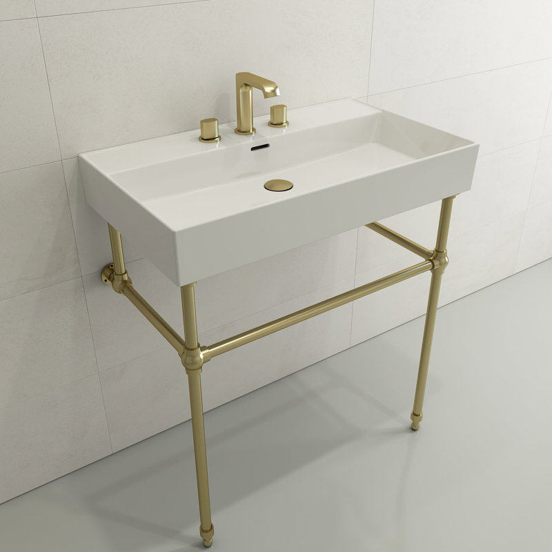 Milano 31.69'' L Bathroom Sink, White, Single-Hole