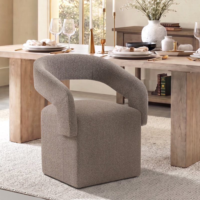 Chaise rembourrée en tonneau avec roulettes cachées, Brun
