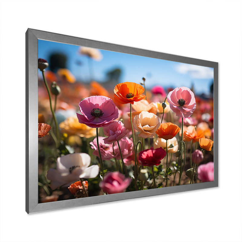 Champ de fleurs vibrantes I, H 16 po x l 32 po x P 1 po, Cadre simple argenté