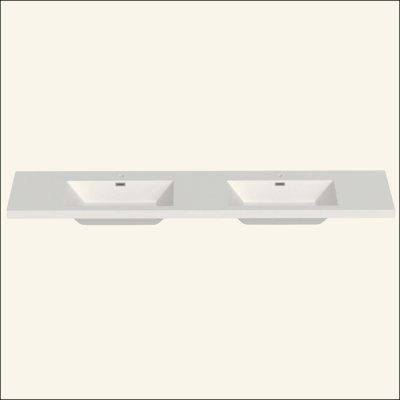 Lavabo en résine pour meuble-lavabo de salle de bain, avec deux lavabos rectangulaires encastrés, trou de robinet simple, comptoir de meuble-lavabo seulement