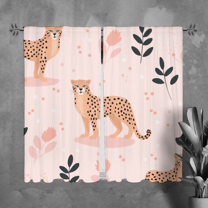 Rideaux guépard avec rideaux animaux rose / orange, L 20 po x L 61 po