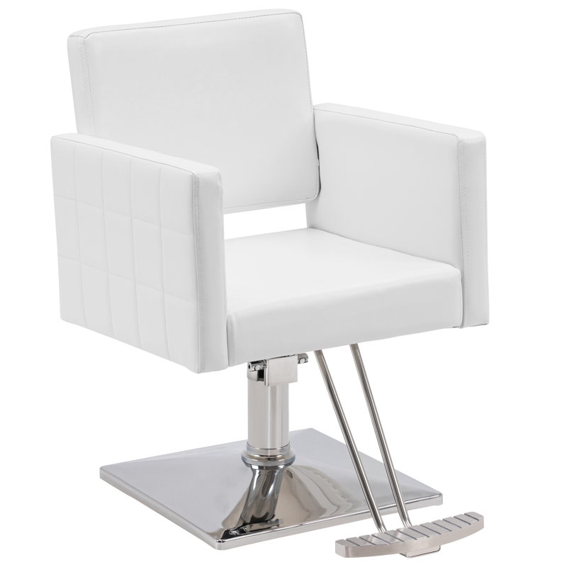 Spring Street 63.5cm W Faux Leather Hydraulic Barber Salon Chair with Metal Frame, White