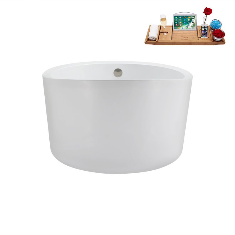 43.3'' x 43.3'' Soaking Acrylic Bathtub, Brushed Nickel