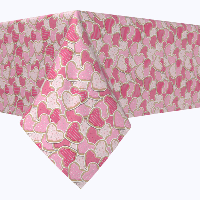 Rectangular Tablecloth, 100% Cotton, 52X104", Decorated Heart Shaped Cookies, 52" L X 52" W