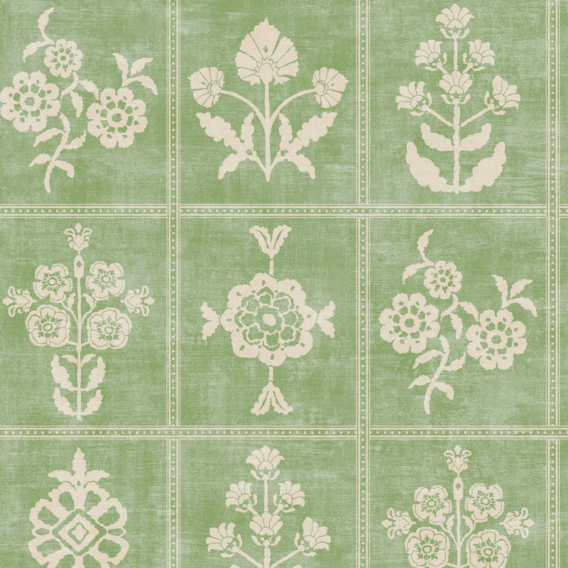 Joules Garden Floral Grid Red/Blue Wallpaper, Green