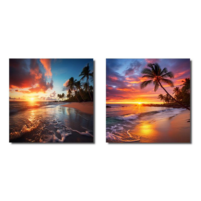 2 pièces sur toile - Beach Sunset Beach, Toile tendue, H 30 po x l 61 po