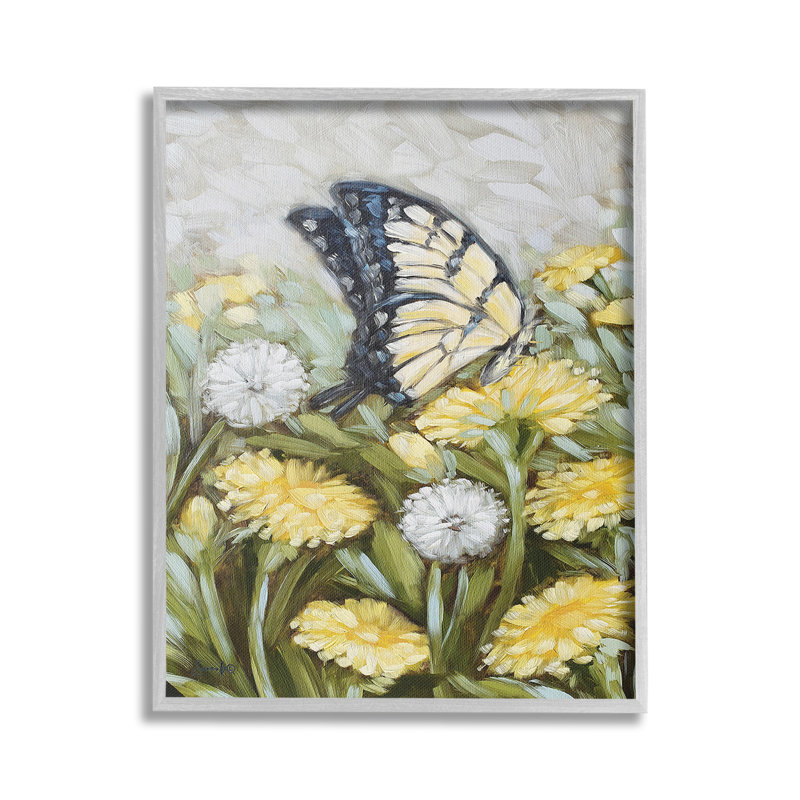 «Butterfly & Yellow Daisies Single Photo Frame» par Sara G. Designs sur toile, Estampe numérique Farmhouse, H 30 po x l 24 po