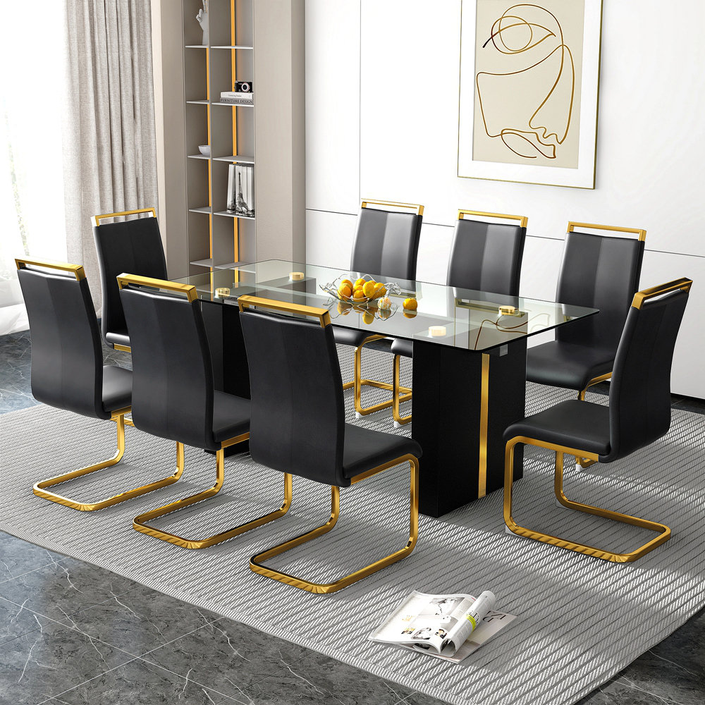Everly Quinn Table And Chair Set, Large Modern Minimalist Rectangular ...