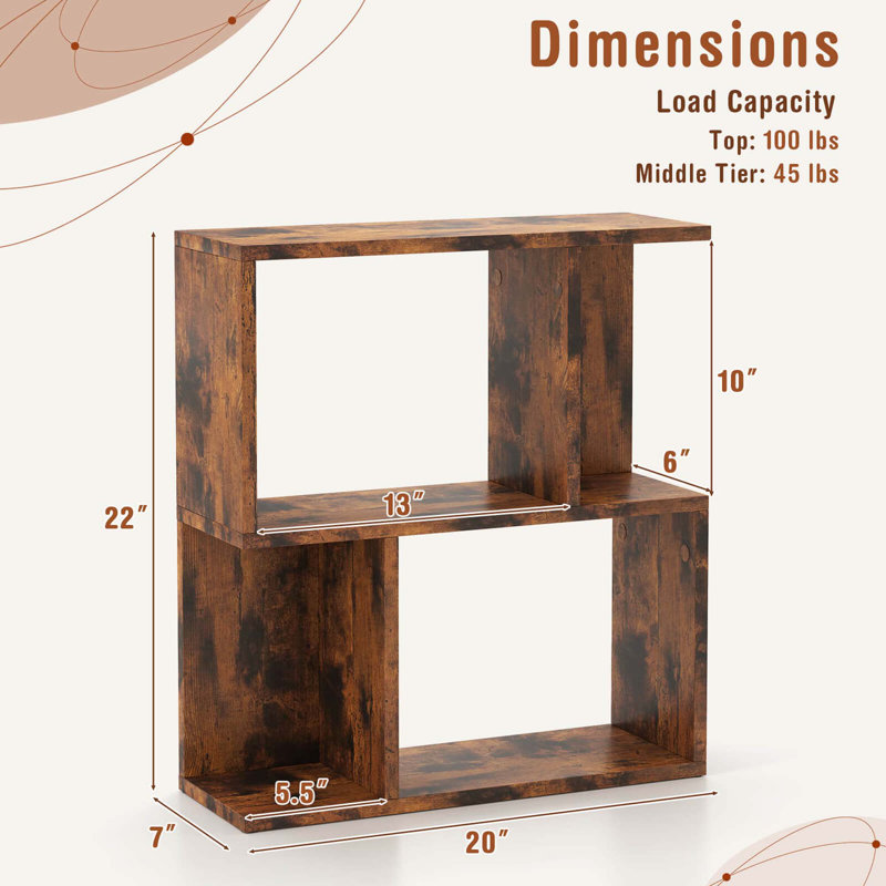 Ensemble de 2 tablettes à 3 niveaux avec bibliothèque géométrique et tablette de rangement ouverte, Brun