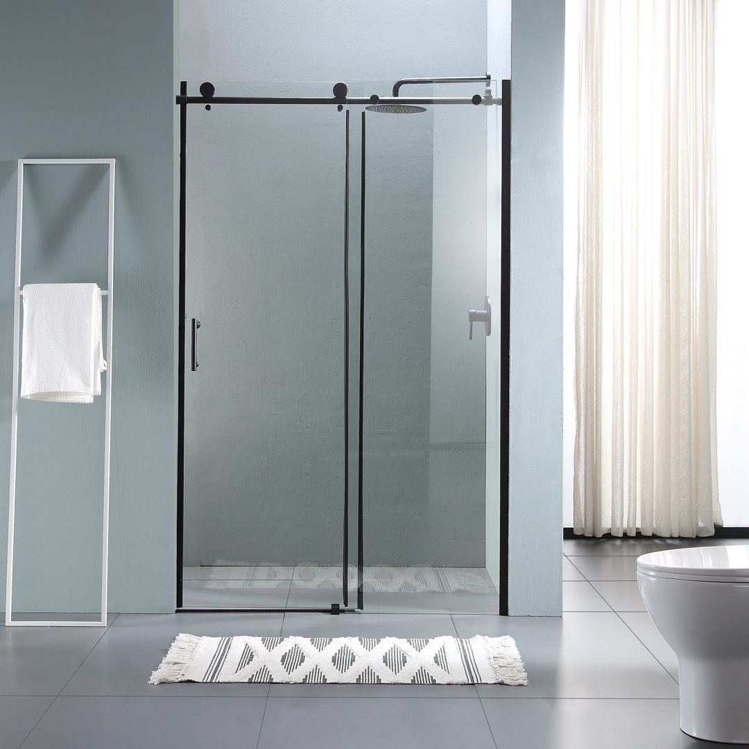 48'' W x 76'' H Single Sliding Semi-Frameless Shower Door with Clear Glass Mocoloo 