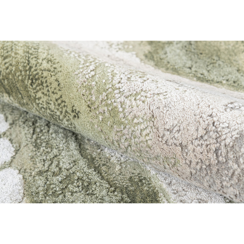 Hand Knotted Abstract Area Rug in Silver/Green, Rectangle 9' x 12'