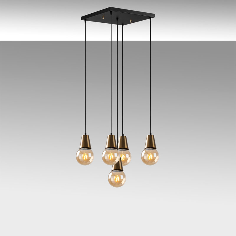 Luminaire suspendu grappe 5 lumières Randles, Noir / cuivre