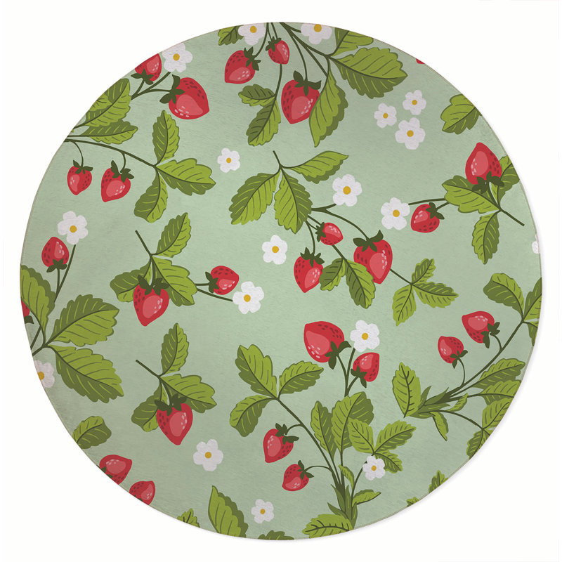 Strawberries Outdoor Rug, Round 5'