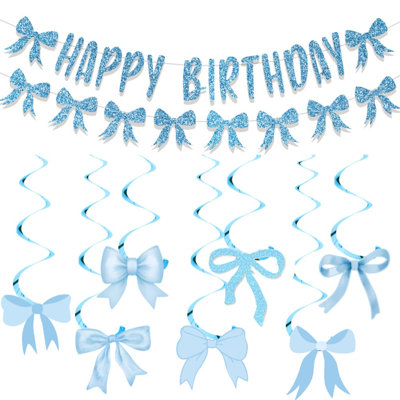 Bannière bleue et paillettes suspendues «Happy Birthday»
