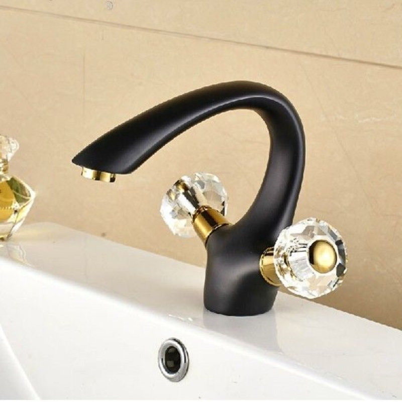Robinet de lavabo vasque à poignée double bronze huilé - Robinet de salle de bain monté sur le comptoir par Juno
