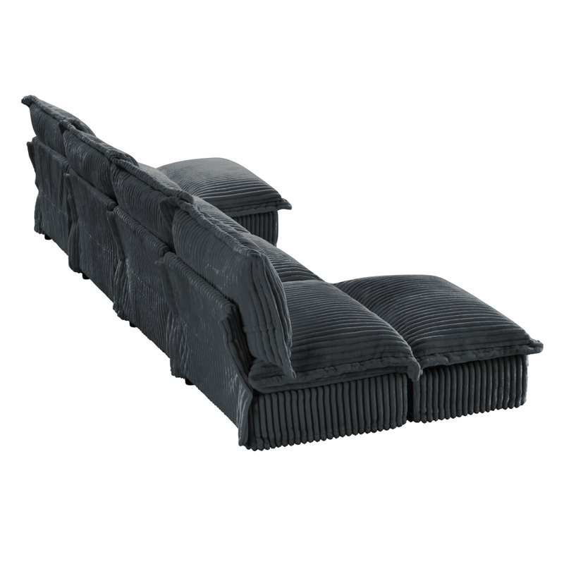 Canapé, repose-pieds en chenille, 4, H 34,6 po x l 156,6 po x P 33 po, Chenille noir