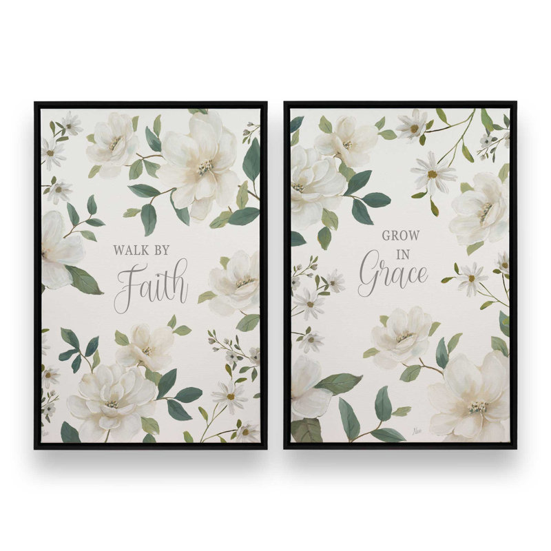 Grace Grows Here, ensemble de 2 impressions, 36" x 24", Framed Canvas, Satin Black