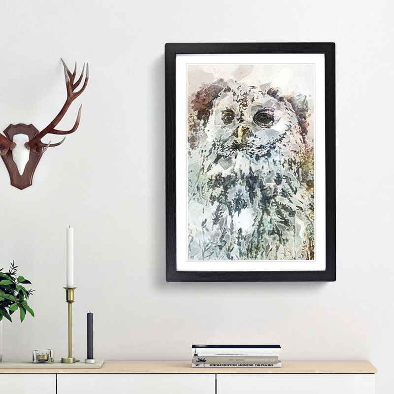 Tawny Owl in Abstract - Picture Frame Graphic Art Print on MDF, Black Framed, 65cm H x 48cm W x 2cm D