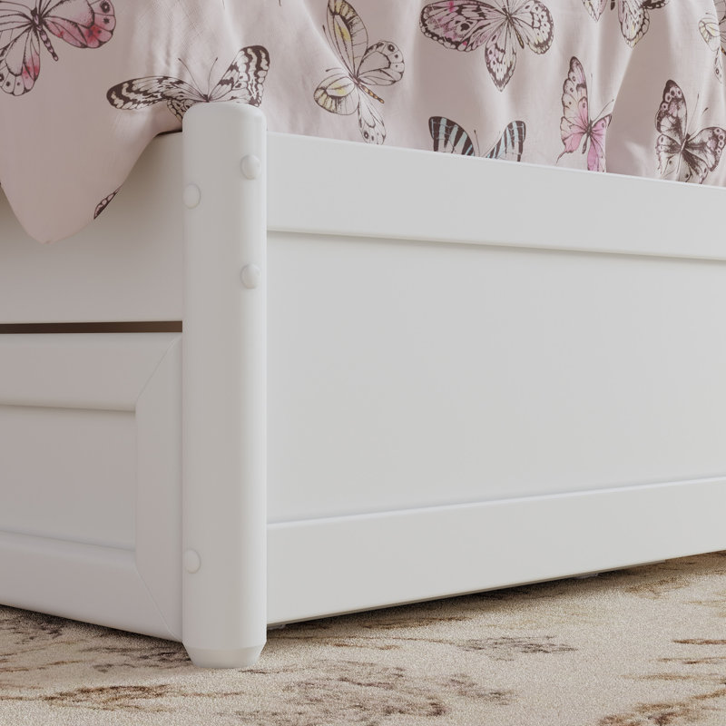 Lamarkus Solid Wood Storage Platform Bed with Footboard & Under Bed Drawers, White, Twin