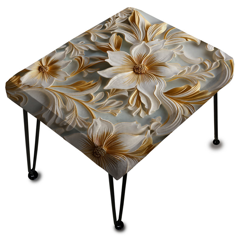 Repose-pieds rectangulaire or et blanc Royal Flower Garden Serenity - Marble