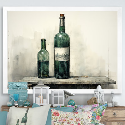 Vert minimaliste bouteilles de vin Silhouette II - art mural vin