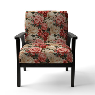 Vintage Rose Floral Pattern II - Upholstered Cottage Accent Arm Chair