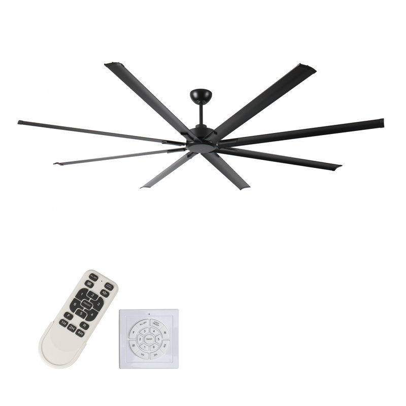 Ventilateur de plafond industriel à courant continu de 96 pouces, grand ventilateur de plafond avec 8 pales réversibles, télécommande à 5 vitesses, noir