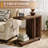 C Shaped End Table with Lockable Wheels, Rustic Wood Side Table for Living Room