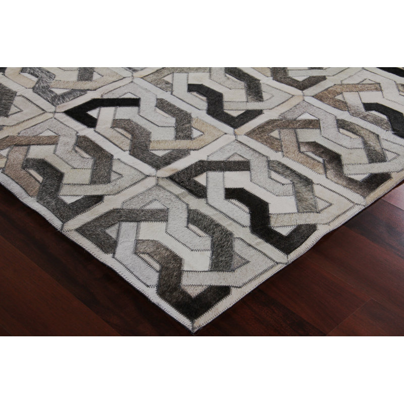 Natural Hide Cowhide Geometric Area Rug, Rectangle 11'6" x 14'6"