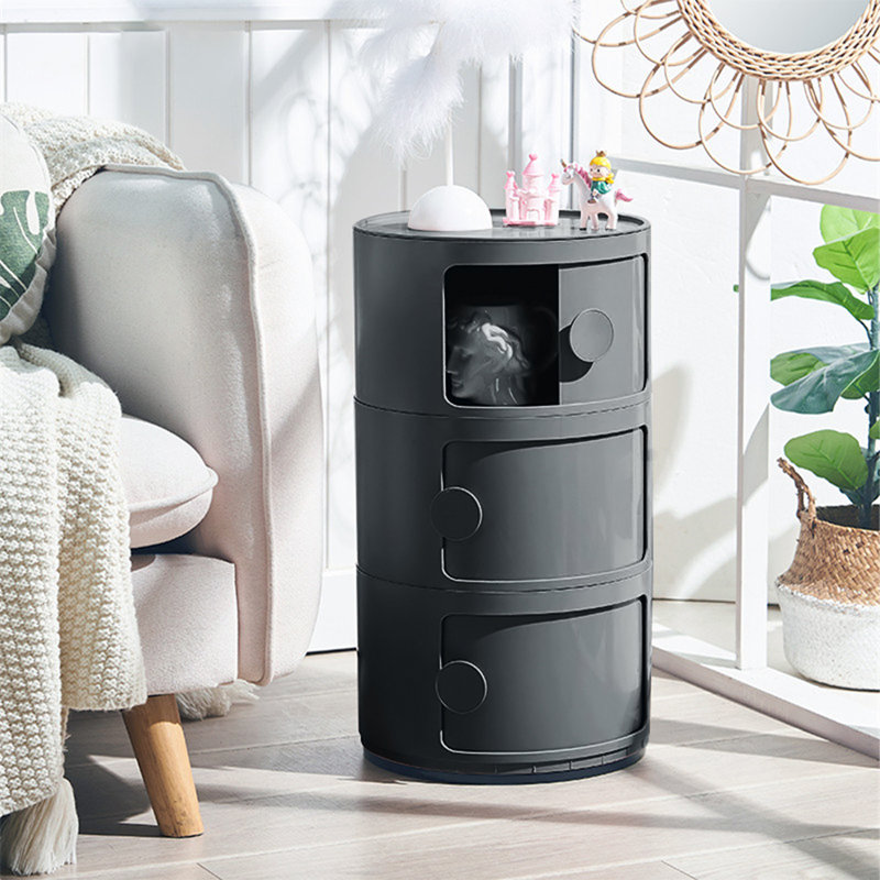 Kiyomi Tray Top Drum End Table, Black, 58" H x 32" W x 32" D