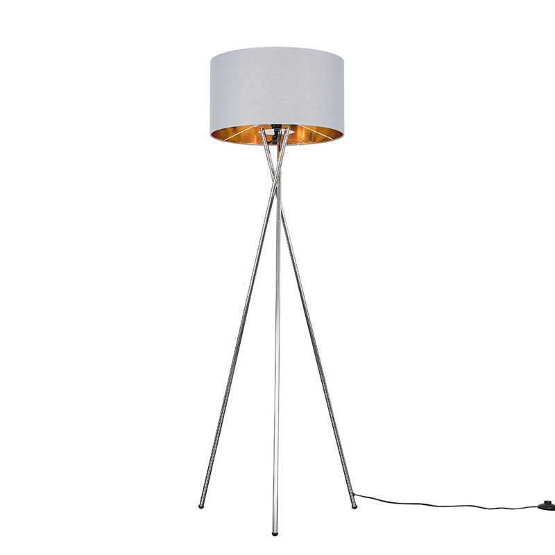 Misner 155cm Camden Tripod Floor Lamp with Large Reni Shade, Grey & Gold, Yes, Polished Chrome 