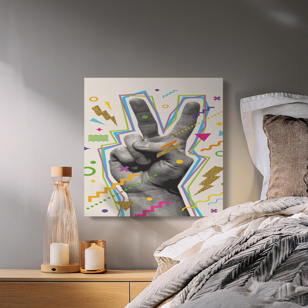 Peace Sign Canvas Wall Art, Retro Geometric Print, Gallery Wrapped, Ready to Hang, Modern Decor, Archival Quality, Statement Piece