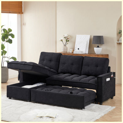 71.3" L-Shaped Reclining Sectional Sofa Bed with USB-C Charging Ports, Storage & Organizer Pockets