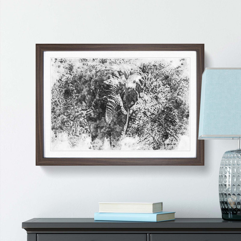 The Majestic Elephant in Abstract - Picture Frame Painting Print, 27cm H x 36cm W x 2cm D, Walnut Framed