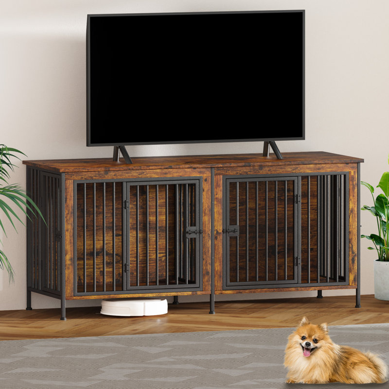 Cage pour animaux de grande taille avec séparateur, H 27,9 po x l 63 po x P 23,6 po, Brun