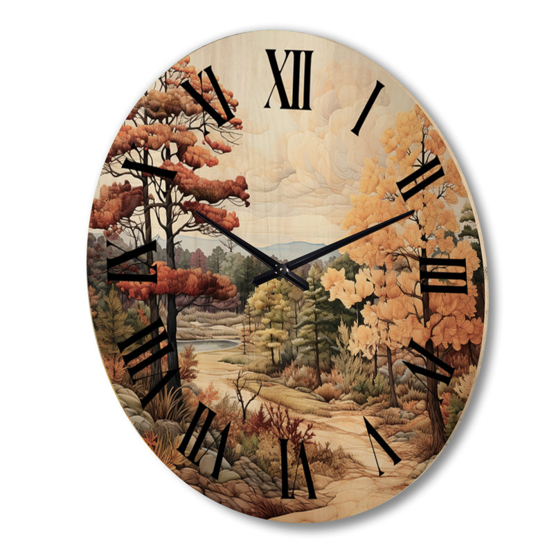 Pine Tree Autumn Magic I - Landscapes Oversized Wood Wall Clock, Extra Large