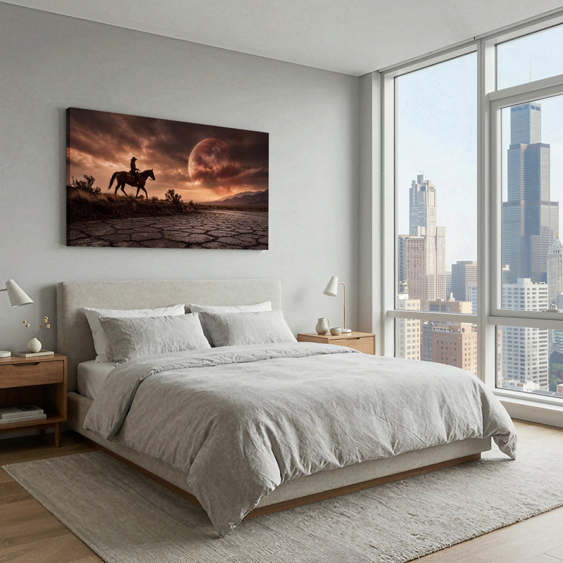 Art mural sur toile Cowboy on Horseback Under Giant, L 40 po x H 20 po